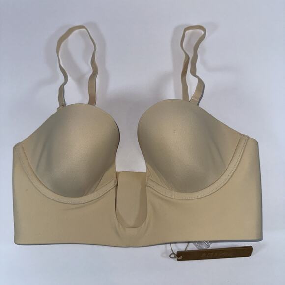 Skims Deep Plunge Shapewear Bra Small Sand Convert. Strapless Plus Clear Strap - Picture 2 of 10